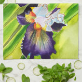 Waterverf florale iris paars groen theedoek (Gevouwen)