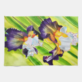 Waterverf florale iris paars groen theedoek (Horizontaal)