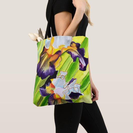 Waterverf florale iris paars groen tote bag (Dichtbij)
