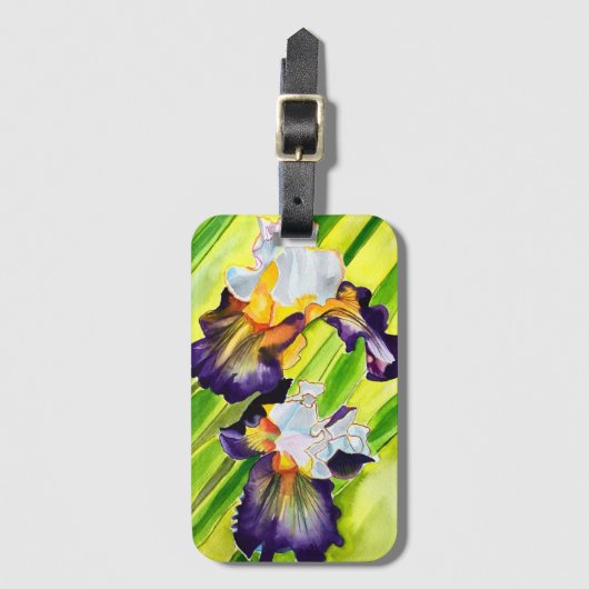 Waterverf florale irisbloem bagagelabel (Voorkant (verticaal))
