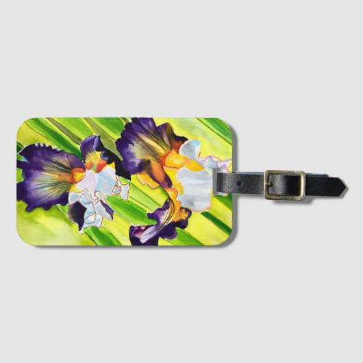 Waterverf florale irisbloem bagagelabel (Voorkant (horizontaal))