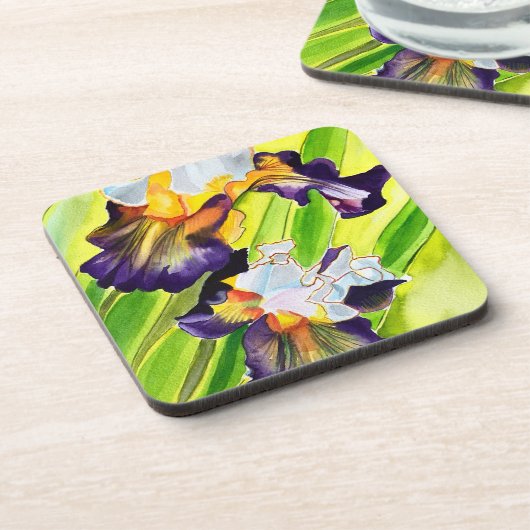 Waterverf florale irisbloem bier onderzetter (Linkerzijde)