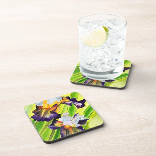 Waterverf florale irisbloem bier onderzetter (Rechterzijde)