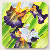 Waterverf florale irisbloem bier onderzetter (Voorkant)