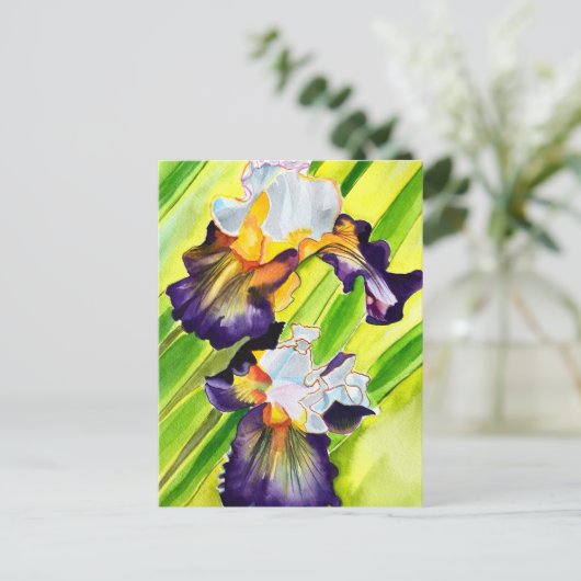 Waterverf florale irisbloem briefkaart (Staand voorkant)
