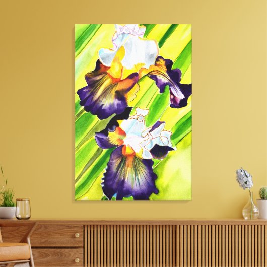 Waterverf florale irisbloem canvas afdruk (Insitu (Woonkamer))