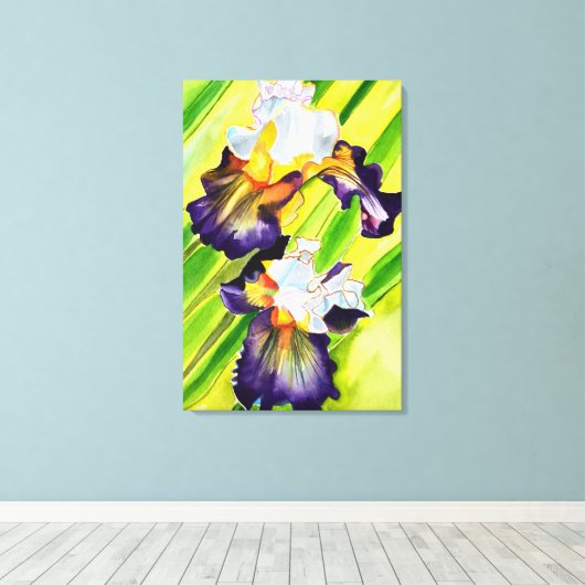Waterverf florale irisbloem canvas afdruk (Insitu (Houten vloer))