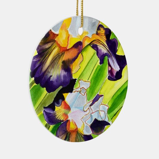 Waterverf florale irisbloem keramisch ornament (Rechts)