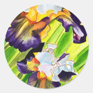 Waterverf florale irisbloem ronde sticker