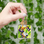 Waterverf florale irisbloem sleutelhanger (Hand)