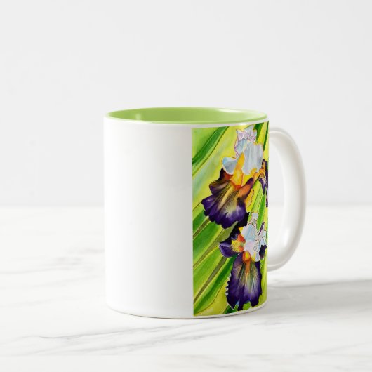 Waterverf florale irisbloem tweekleurige koffiemok (Voorkant rechts)