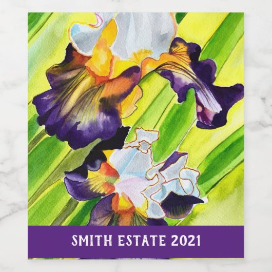 Waterverf florale irisbloem wijn etiket (Enkel label)