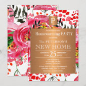 Waterverf florale kaap monogram huishouding kaart (Voorkant / Achterkant)