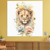 Waterverf florale leeuwenkub Canvas Wall Art Afdruk (Insitu (Woonkamer))