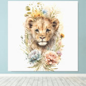 Waterverf florale leeuwenkub Canvas Wall Art Afdruk (Insitu (Houten vloer))
