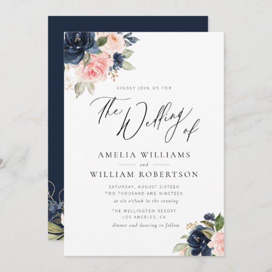 Waterverf florale marinebloem  kaart (Voorkant / Achterkant)