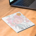 Waterverf florale monogrammed kopercirkel klasje notitieblok<br><div class="desc">Persoonlijk,  op school (leraar/student) of zakelijk trendy heupglamoureus notitieblok met een moderne,  doorzichtige hand van het lijf,  met rode,  warme roze en blauw-marineblauw-pony rozen en veren met een metalen blik die oranje kopercirkel verbranden met uw monogram/naam initialen en jouw tekst. Pas het aan met uw brieven en tekst!</div>