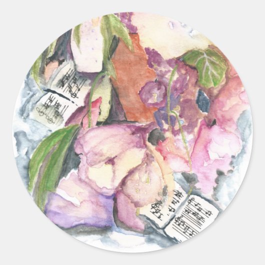 Waterverf florale muziekagenda met notities ronde sticker (Voorkant)
