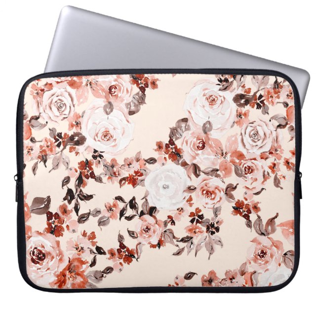 Waterverf  florale naadloos patroon, bruin laptop sleeve (Voorkant)