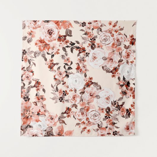 Waterverf  florale naadloos patroon, bruin wandkleed (Voorkant (horizontaal))