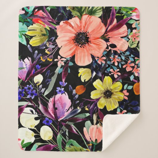 Waterverf florale naadloos patroon. Verschillende  Sherpa Deken (Voorkant)