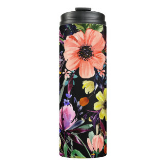 Waterverf florale naadloos patroon. Verschillende  Thermosbeker