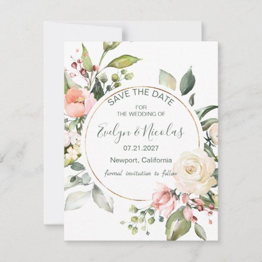 Waterverf florale, naaldverpakking Sparen de Datum Kaart (Voorkant)