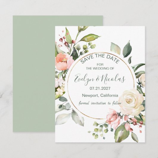 Waterverf florale, naaldverpakking Sparen de Datum Kaart (Voorkant / Achterkant)