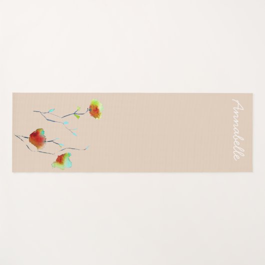 Waterverf florale naam levendige energiekunst yogamat (Voorkant (horizontaal))