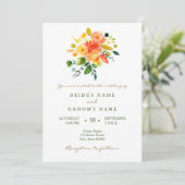Waterverf florale oranje huwelijksuitnodiging kaart (Staand voorkant)