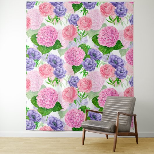 Waterverf florale patroon wandkleed (In situ)