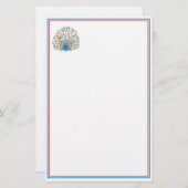 Waterverf florale pauw briefpapier (Voorkant / Achterkant)