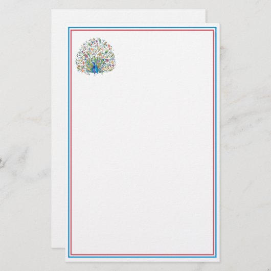 Waterverf florale pauw briefpapier (Voorkant / Achterkant)