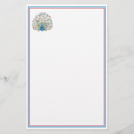 Waterverf florale pauw briefpapier (Voorkant)