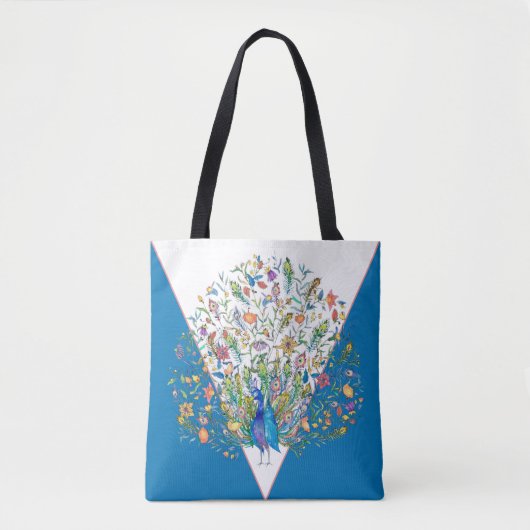 Waterverf florale pauw canvas tas (Voorkant)