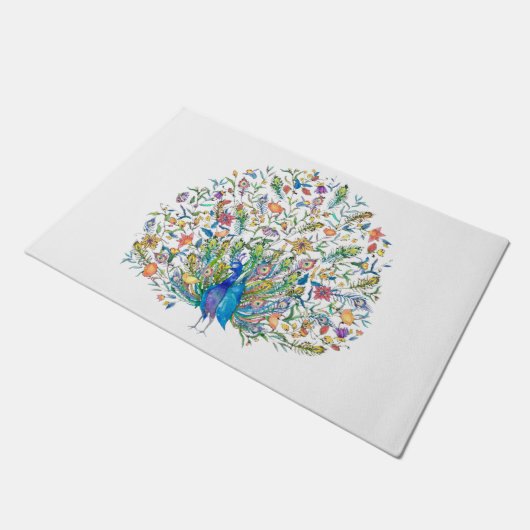 Waterverf florale pauw deurmat (Schuin)