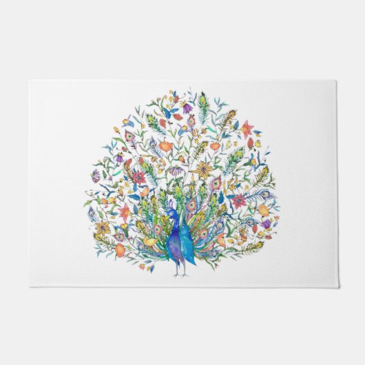 Waterverf florale pauw deurmat (Voorkant)