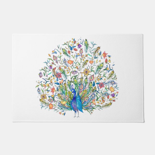Waterverf florale pauw deurmat (Voorkant)