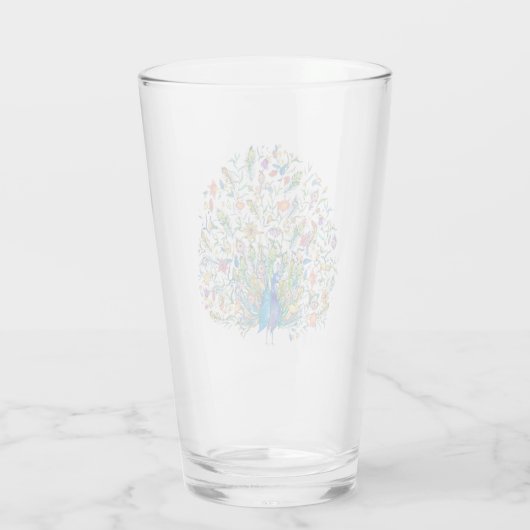 Waterverf florale pauw glas (Achterkant)