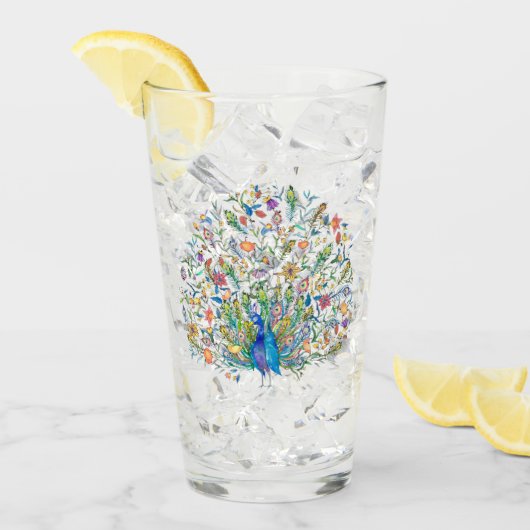 Waterverf florale pauw glas (Voorkant ijs)