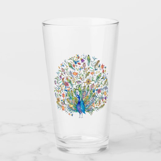 Waterverf florale pauw glas (Voorkant)