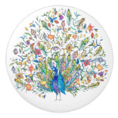 Waterverf florale pauw keramische knop (Voorkant)