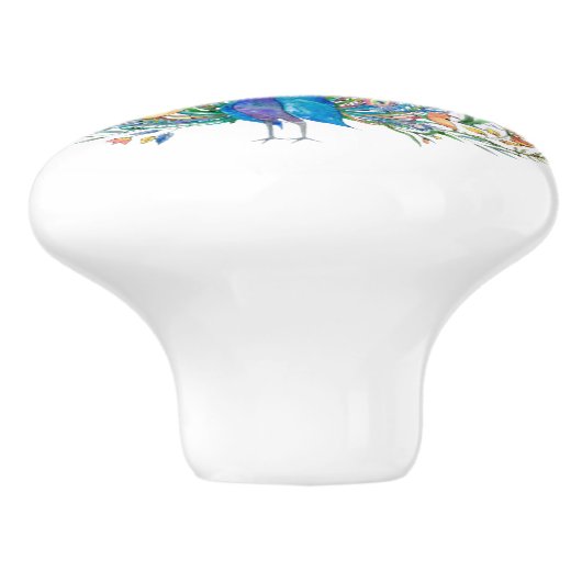 Waterverf florale pauw keramische knop (Zijkant)