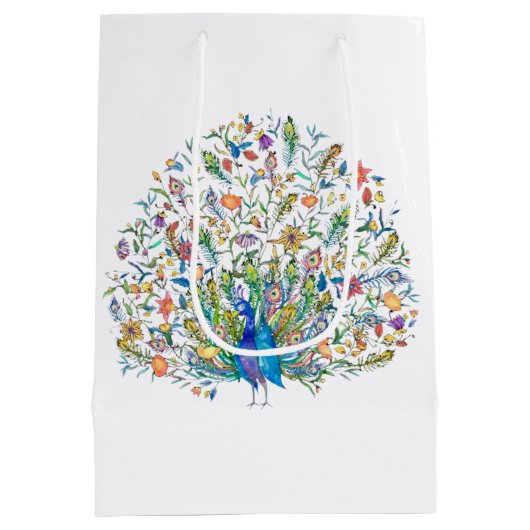 Waterverf florale pauw medium cadeauzakje (Achterkant)