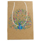 Waterverf florale pauw middelgrote cadeautas (Voorkant)