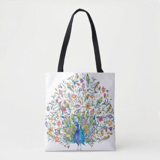 Waterverf florale pauw tote bag (Voorkant)