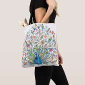 Waterverf florale pauw tote bag (Dichtbij)