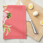 Waterverf florale peony tuinkoraal theedoek (Quarter Fold)