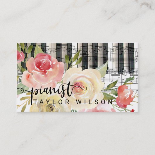 waterverf florale pianist script visitekaartje (Voorkant)