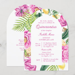 Waterverf Florale Pioenrozen QR Code Quinceañera Kaart